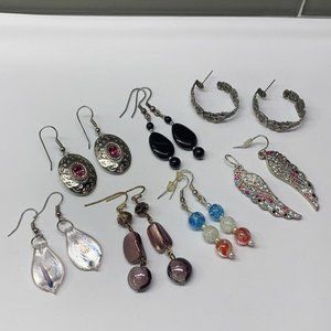 Lot Of 7 Pierced Dangle Drop Earrings - Beaded / Metal Mix